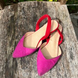 Women's Slingback Pointed Flats in Magenta and Red